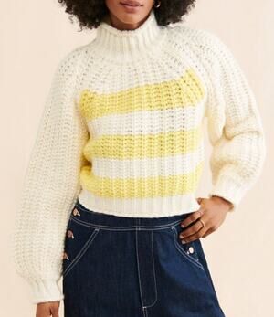 060 NWT Wrangler Balloon Sleeve Knit Sweater | Yellow/White Stripe | Small